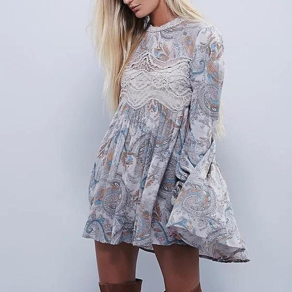 Free People Women’s High Neck Long Sleeve Mini-Dress